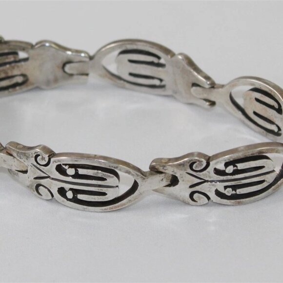 Vintage Taxco Mexico J Sotelo Sterling Silver 925 Link 6.7" Bracelet weighs 38.1 - Picture 4 of 6